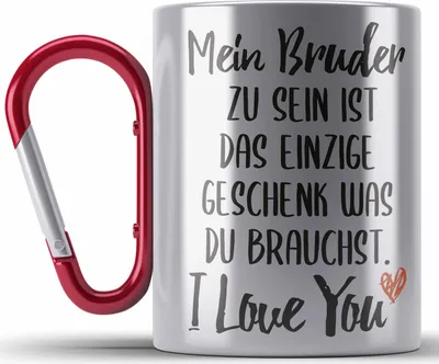 Produktbild von Trendation - Bruder Schwester Edelstahl Tasse Karabiner Geschenk von Bruder Geschenkidee für Geschwister Karabiner Edelstahl Tasse Karabiner Edelstahl (Rot)