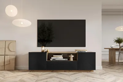 Zdjęcie produktu dla Szafka RTV Asha z szufladą i wnęką 167 cm - artisan / czarny mat