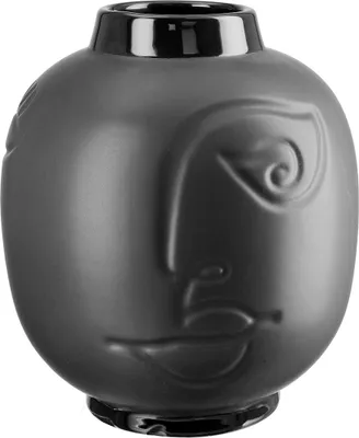 Image de Gilde Gesichtsvase, bauchig, "Face", Gesichtsmotiv, Keramik, schwarz, VE 2, H. 21 cm, D. 18 cm 32431 4063387324318