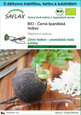 Obrázek produktu pro SAFLAX Dárková sada - BIO - Černá španělská ředkev - Raphanus sativus - 100 Semena - S dárkovou krabičkou, přepravním štítkem, dárkovou kartou a pěstebním médiem
