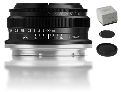 Zdjęcie produktu dla Obiektyw TTARTISAN 25 mm f/2 X, manualny, do aparatów bezlusterkowych APS-C, kompatybilny z mocowaniem Fujifilm X