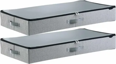 Produktbild von Unterbett-Aufbewahrungsbox mit Deckel, 2 Stk., 85x43x12cm, Unterbettkommode für Kleidung und Schuhe, Schlafzimmer-Aufbewahrungstaschen, 45 L Kapazität - Kleideraufbewahrungstasche Unterbettaufbewahrungstasche