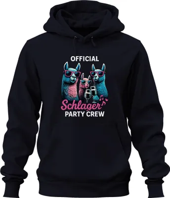Produktbild von Schlager Party Crew Offiziell Alpaka Lama Prosecco Musik Fanclub Uni Hoodie Kapuzenpullover, Navy, 3XL