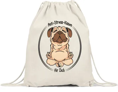 Produktbild von Relax nur keinen Stress Turnbeutel Gymsack Meditation Spruch Ironie Hund Mops Geschenk-Idee Bürokollegen Chillen Yoga