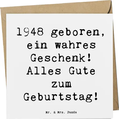 Produktbild von Mr. & Mrs. Panda doppelkarte Spruch 1948 Geburtstag - Weiß - Geschenk, anlasskarte, Glückwunschkarte, 75., Alles Gute zum, faltkarte, Glückwunsch, Grußkarte, Erinnerungen