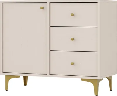 Produktbild von Kommode TOKYO 84 cm, Sideboard mit 3 Schubladen für Wohnzimmer und Schlafzimmer, (Farbe: sandbeige) mit goldenen Beinen