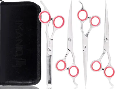 Zdjęcie produktu dla Zestaw nożyczek groomerskich fryzjerskich degażówki etui do salonu gabinetu srebrny