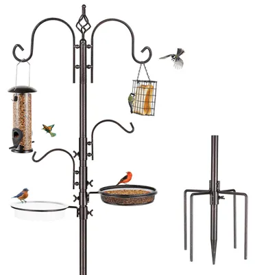 Productafbeelding van Voederstation - Vogelvoederstandaard - Zwart - Set van 3 - 225 cm - Met haken en voederbakjes