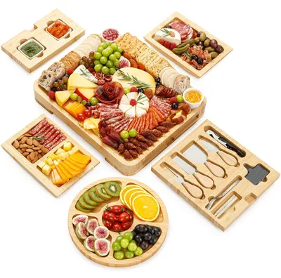 Charcuterie-Brett 23-tlg. Bambus Käseplatte mit Tablett
