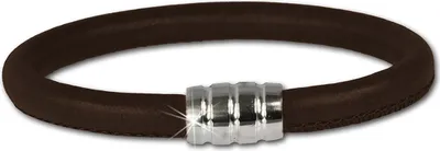 Imagen del producto de Pulsera de cuero Nappa color marrón, 21 cm de largo, con cierre de plata de ley 925 (modelo D2LS0612)