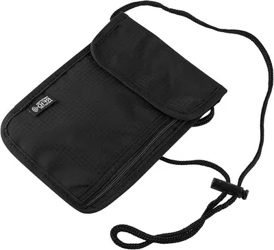 Produktbild von PolkaHome® RFID Reise-Nackentasche für Reisepass, wasserabweisende Geldbörse mit Klettverschluss, Dokumententasche für Geld und Karten,