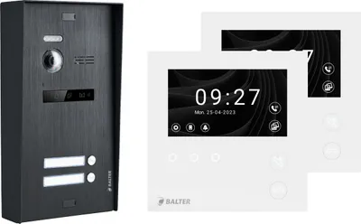 Produktbild von BALTER EVO HD MINI Aufputz Video Türsprechanlage Schwarz Set 2 Teilnehmer 2x 4,3" Monitor