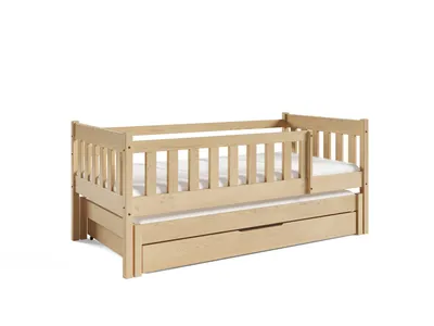 Produktbild von Masseno Kinderbett STELLA 80x160 cm mit Schublade, Rausfallschutz, Kinderbett mit Leiter für Mädchen und Jungs, Stockbett 2 Kinder, Kieferfarben