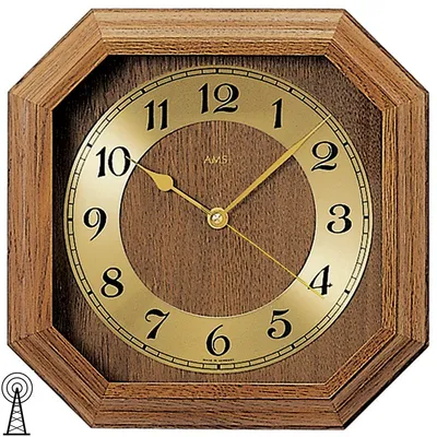 Funkwanduhr quadratisch Holz Gold 26 x 26 cm
