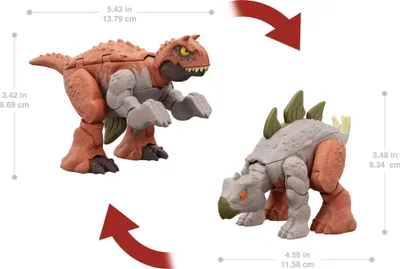 Produktbild von JURASSIC WORLD Fierce Changers Double Danger - Carnotaurus und Stegosaurus, 2-in-1-Verwandlungsspielzeug mit besonderem Twist, für Kinder ab 6 Jahren,