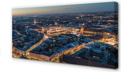 Immagine prodotto di Stampa su tela, dimensioni 100x50 cm, opera d'arte da parete, panorama notturno di Cracovia