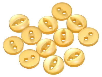 Produktbild von Set mit 12 orangenen Knöpfen aus Harz, jeweils 9 mm groß und mit 2 Löchern