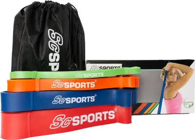 Produktbild von ScSPORTS® Fitnessband - Set, 4 Stück, 2m, Elastisch, Nachhaltig, aus Natürlichem Latex, Mehrere Farben - Trainingsband, Gymnastikband, Theraband