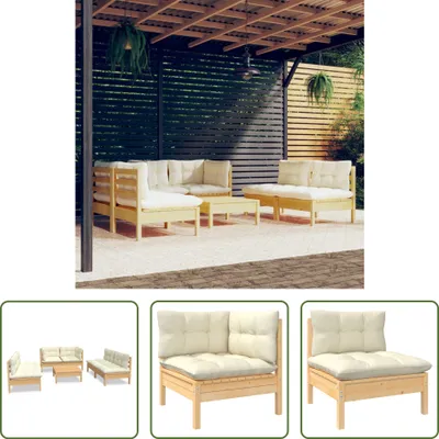 Produktbild von The Living Store 7-tlg. Garten-Lounge-Set mit Creme Kissen Massivholz Kiefer