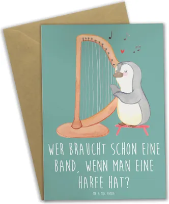 Produktbild von Mr. & Mrs. Panda Grußkarte Harfenzauber - Meeresbrise - Geschenk, Musiker, osterkarte, Klang, osterkarten, Band, hochzeitskarten, Klappkarte, Musik, himmlisch, Instrument