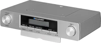 A silver Blaupunkt kitchen radio with an LCD display and control buttons.