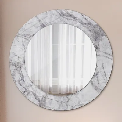 Produktbild von Ø50cm Spiegel - Glasrahmen mit Aufdruck - Wandspiegel Schlafzimmer - weiß marmor