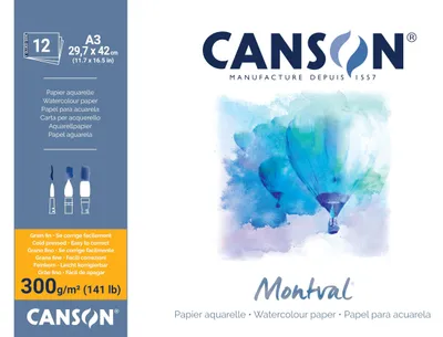 Produktbild von Canson Montval Block einseitiggeleimt, DIN A3, 12 Blatt, 300 g/m²