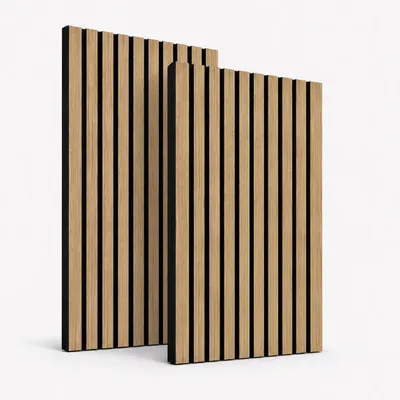 Zdjęcie produktu dla Zestaw 2 paneli akustycznych 3D – 115 x 60 x 2,1 cm. Panele ścienne do izolacji akustycznej – nowoczesny wygląd drewna. Wykończenie ścian i poprawa akustyki pomieszczenia (zestaw 2 sztuk, orzech)