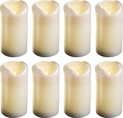 Produktbild von 8x große LED Stumpenkerze mit Timer - 7,5cm Durchmesser 15cm Höhe - 2 AA Batterien nötig LED Echtwachskerze mit Flackereffekt flammenlose Stumpenkerze - LED Kerze groß Weihnachtsbeleuchtung