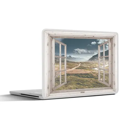 Produktbild von MuchoWow® Laptop Aufkleber Sticker Cover Durchblick - Berge - Holz 30x21 cm - Sticker für Laptop - Selbstklebend