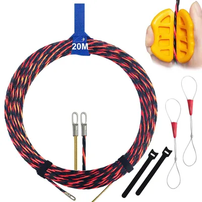 Productafbeelding van Kabelintrekhulp 20m Kabeltrekker met 2 Metalen Grijpdraden voor Kabels