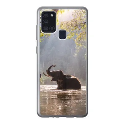 Produktbild von MuchoWow® Handyhülle Schutzhülle Hülle für Samsung Galaxy A21s Elefant - Wasser - Tiere - Bäume - Sonne Silikon Softcase Handy Hülle - Hartschale