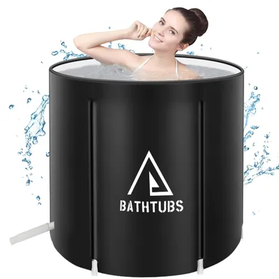 Produktbild von Tragbare klappbare Badewanne, zusammenklappbare Badewanne für Erwachsene zum Reisen, Camping, Zuhause & Spa, platzsparend, aus strapazierfähigem PVC-M