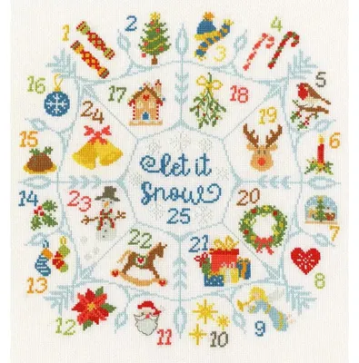 Image de Bothy Threads, kit de broderie "Countdown jusqu'à Noël", modèle à points de croix, référence XBD22, dimensions : 27 x 29 cm