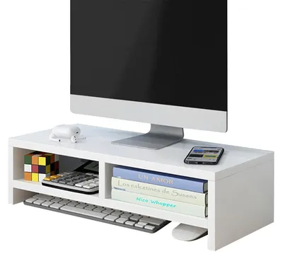 Image de Support pour écran blanc en bois, avec 2 compartiments de rangement, dimensions : 40 x 20 x 13 cm