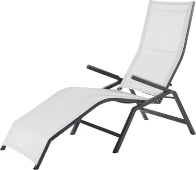 Produktbild von Diamond Garden Relaxliege VALENCIA, Edelstahl Dunkelgrau / Kunststoffgewebe Silber/Weiß / Teak-Armlehnen - Auslaufartikel