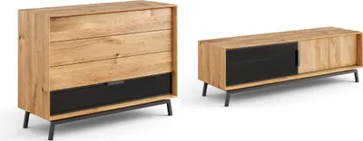 Produktbild von Wohnzimmer-Set Modern Loft Wohnwand Massivholz geölt Ausführung wählbar,Kommode mit Lowboard,Eiche Natur