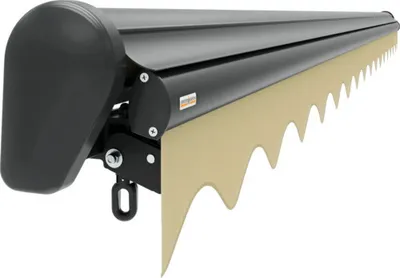 Produktbild von Halbkassettenmarkise 4x3 Stoffdessin Uni beige (5822 Khaki) Gestell DB703 dunkelgrau Motor Rechts inkl.Nothandkurbel,Fer