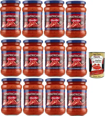 Produktbild von Barilla Sugo all'Amatriciana, Salsa, Fertige Tomatensauce mit 100% italienischem Speck, Zwiebeln und Chilischote 12x 300 gr + Italian Gourmet polpa 400g