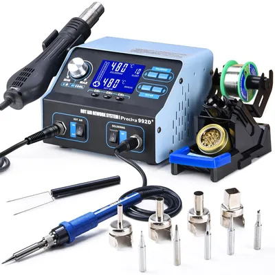 Produktbild von Lötstation, Preciva 992D+ Heißluftlötstation 750W Entlötstation Repairing-Station Heißluft Station Profi 2 in 1 Lötstation Lötkolben 200-480℃
