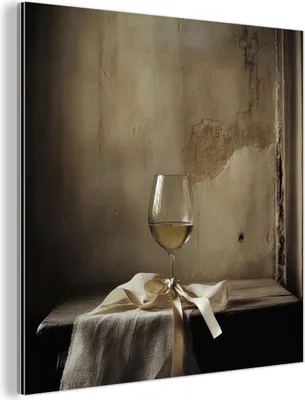 Produktbild von MuchoWow Wanddekoration Metall Metallbild Wandkunst 20x20 cm Schleife - Beige - Weiß - Wein MuchoWow Aluminium Gemälde - Alu Dibond Bilder