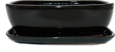 Zdjęcie produktu dla miska bonsai ze spodkiem rozmiar 5 - czarny antracyt - prostokatna - model gb5 - dl. 31cm - szer. 25cm - wys. 10cm