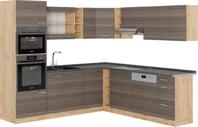Produktbild von Eckküche Vicco R-Line Edelgrau/Goldkraft Eiche 247 x 60 cm , AP Anthrazit, Model 53348