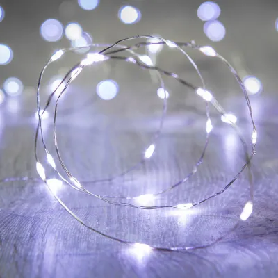 Lichterkette, 20 Micro-Warmweiß-LEDs, Silberdraht, 1,5 m