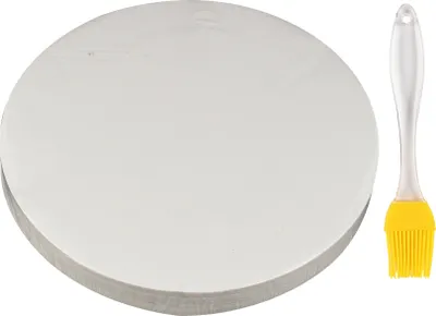 Produktbild von CANDeal 500 listů pečicího papíru s nepřilnavým povrchem 25 cm kulatý grilovací papír se silikonovým kartáčem pro plechy na pečení a grilování v troubě, s 1 silikonovým kartáčem