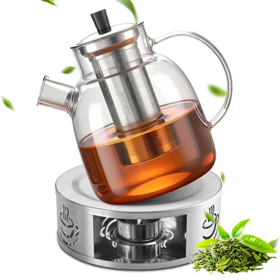 Teekanne 1800 ml mit Sieb & Stövchen, Borosilikatglas