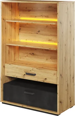 Image de Étagère à deux tiroirs QUBIC 6 Chêne Artisan/Rawsteel/Silk Flou