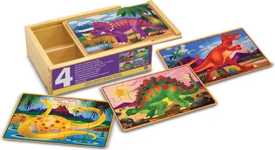 Produktbild von 4 Holzpuzzle im Kstchen - Dinosaurier