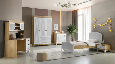 Immagine prodotto di Set letto comodino cassettiera armadio e scrivania camera da letto 5 pezzi