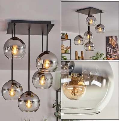 Produktbild von Cesaro Deckenlampe aus Metall/Glas in Schwarz/Rauchfarben/Klar